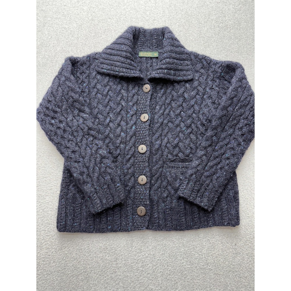 Blarney Woollen Mills Cardigan Sweater Womens M Gray Wool Cable Knit Collared - Picture 5 of 12